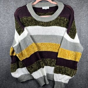 Poof Warm & Cozy Lifestyle Sweater Womens‎ M Multicolored Striped Soft Oversized